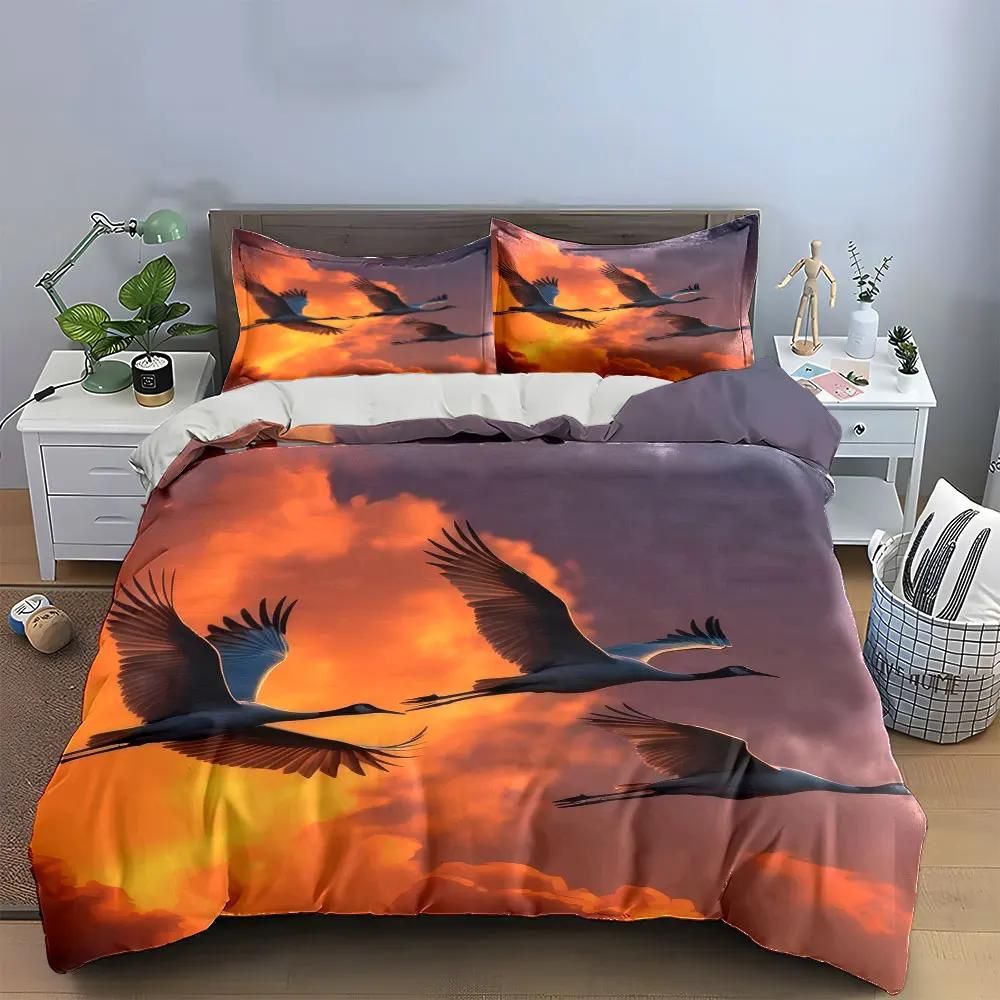 "Flying Cranes Sunset Decor" Soft Comfortable Duvet Cover Bedding Set Included 1*Duvet Cover & 2*Pillowcases gift
