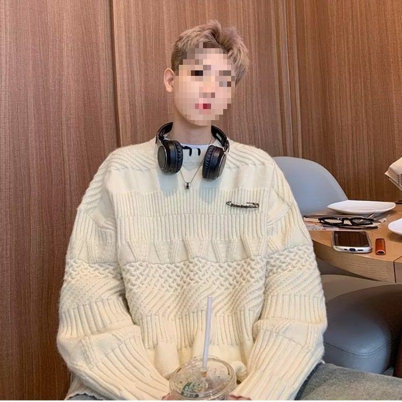 

Men s Trendy Knit Sweater: Autumn/Winter Korean-Japanese Loose Fit, Hong Kong Inspired, Cozy and Stylish. XXL бежевий