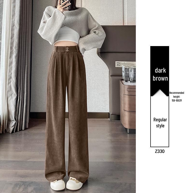 Women's High-End Black Drapey Straight-Leg Wide Suit Pants - Slimming, Casual Fit for Spring/Summer, Ideal for Pear-Shaped Bodies.