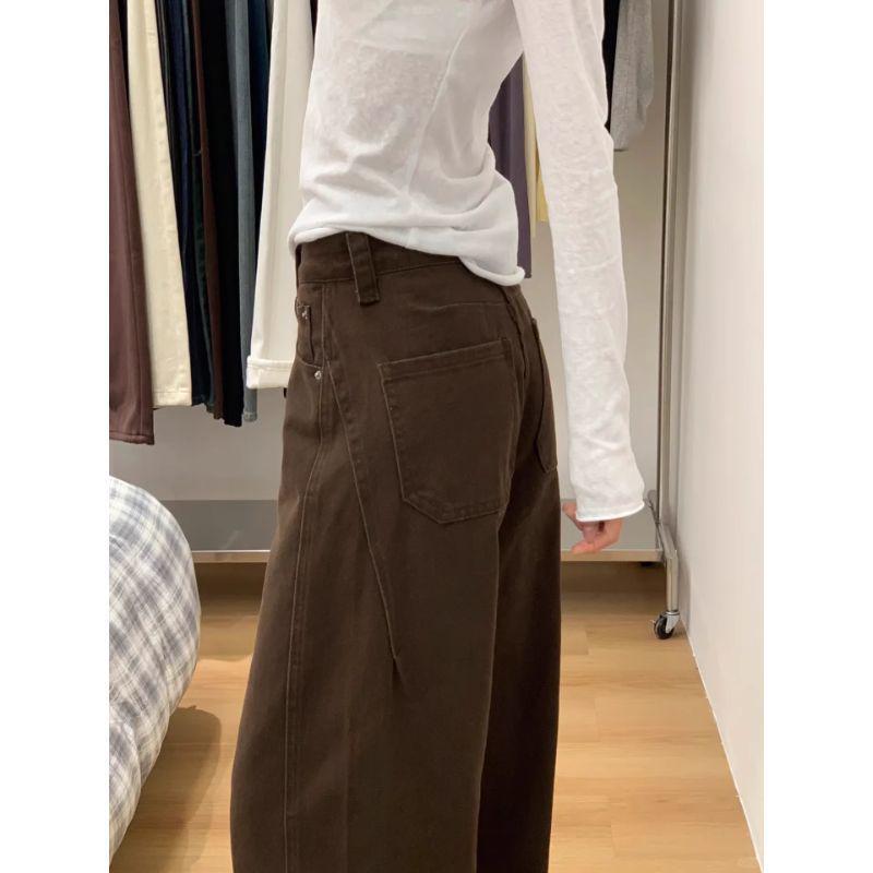 Melanoid Coffee Curved Knife Women's Plus Size High Waist Straight Wide Leg Jeans