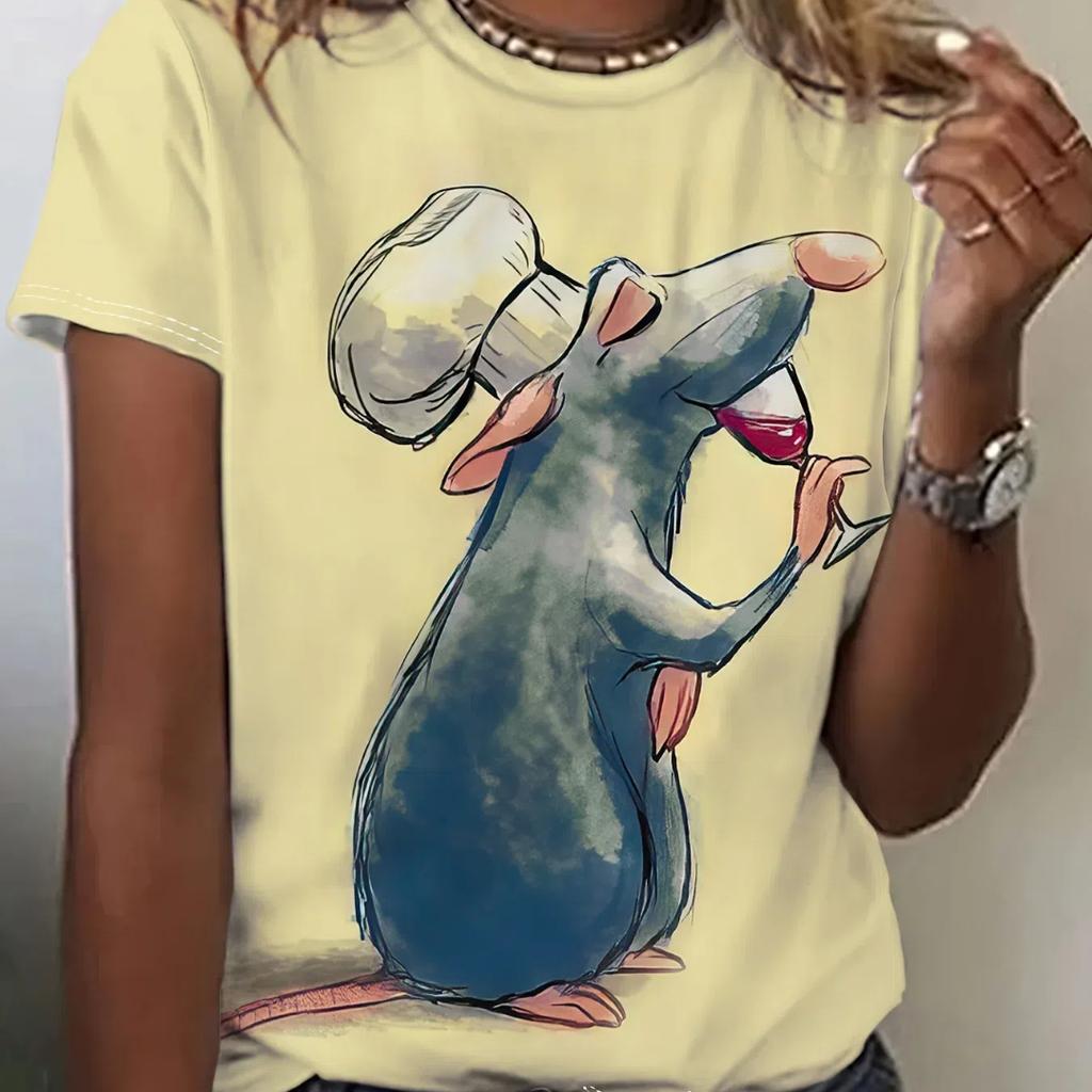Lustige Damen-T-Shirts mit Cartoon-Hund, Zeichentrickfiguren, süßes T-Shirt mit 3D-Druck, lässiges Kurzarm-Oberteil mit Rundhalsausschnitt, weibliche Kleidung