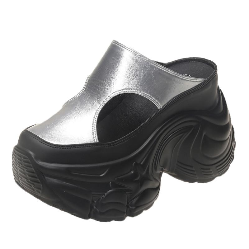 Fashion 10CM High Heels Slippers Round Toe Platform Flats Fabric Women Wedge Sandals Platform Wedge Flats Shoes Slip on Summer Sneakers