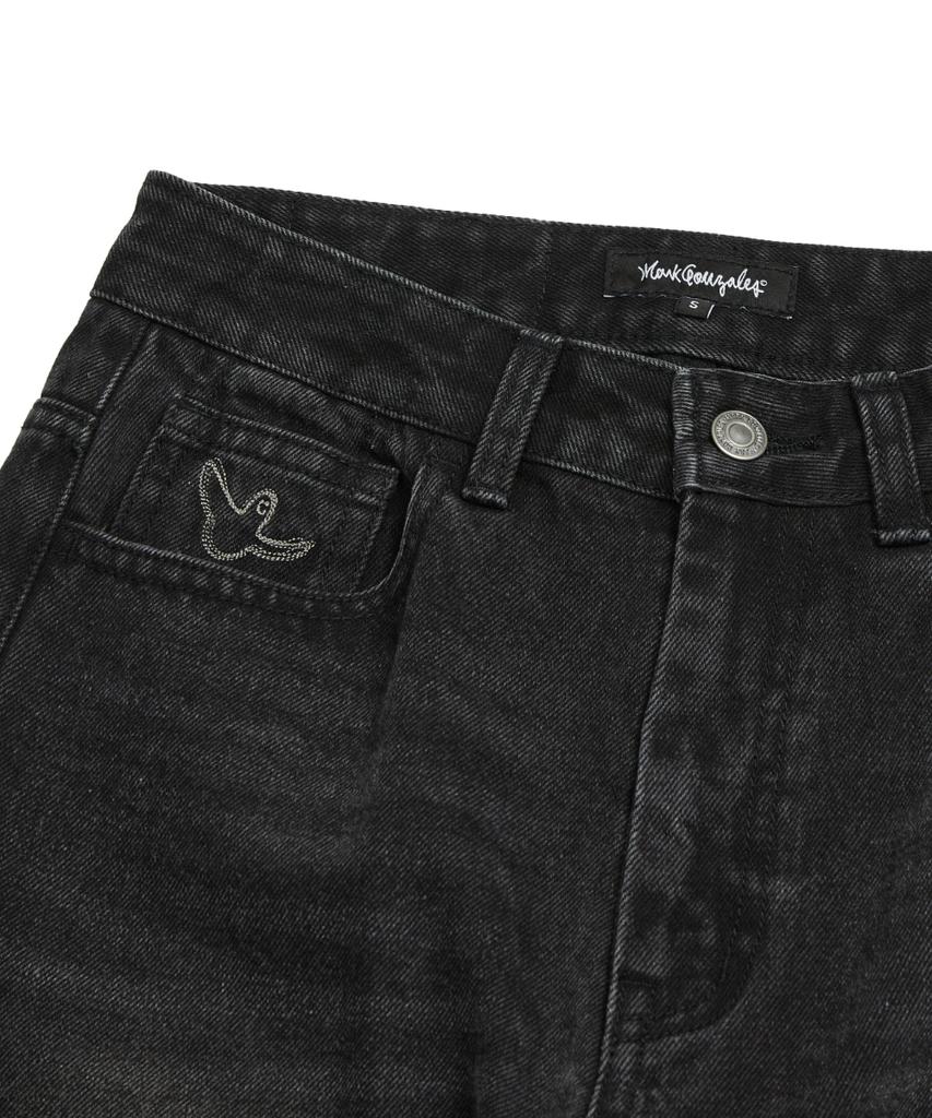 Mark Gonzales Women'S Yellow Washed Wide Denim Pants - Black