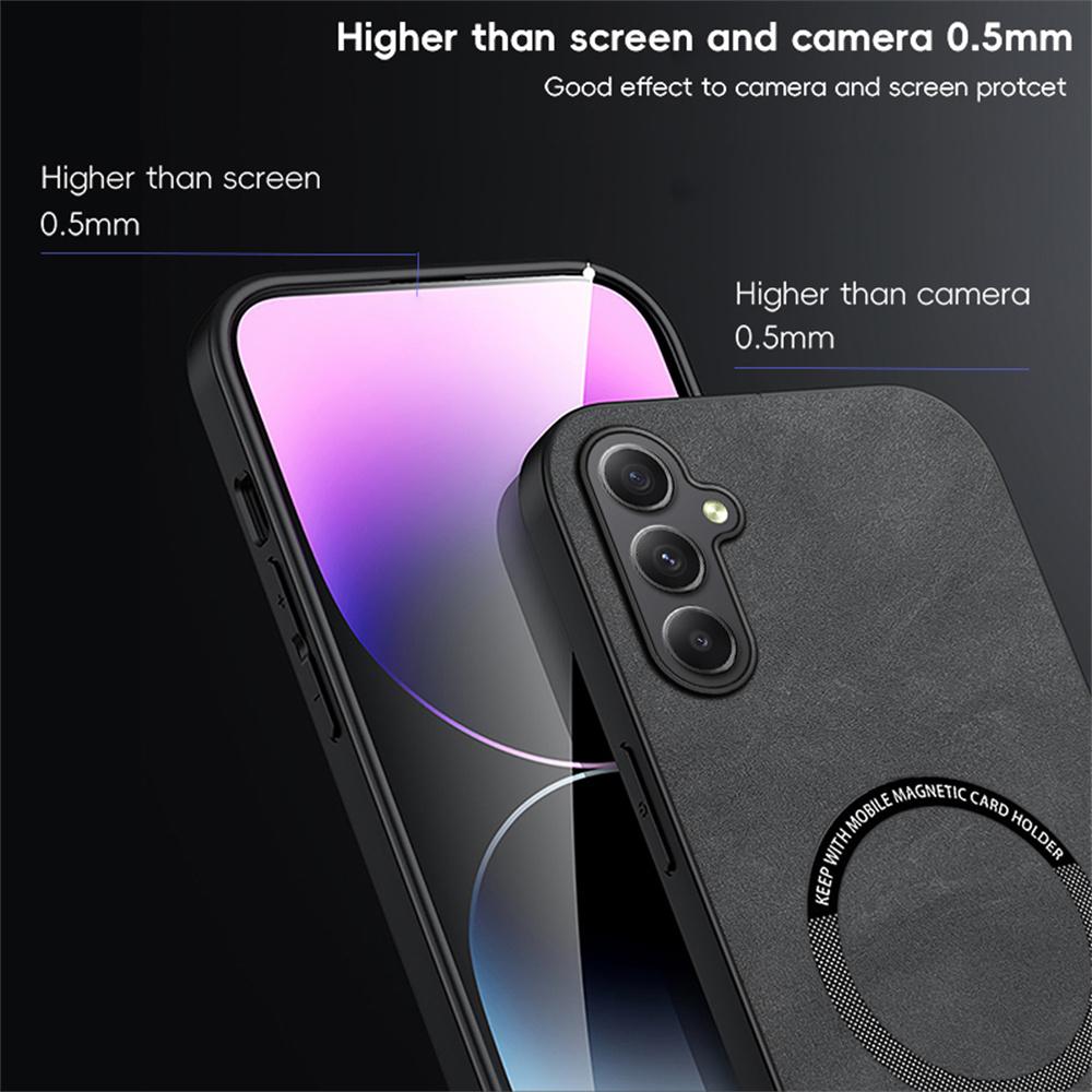 WANLONFENG YBP Series For Samsung Galaxy A35 5G Magnetic Case with Tempered Glass Film PU+TPU Phone Cover Large Cutout