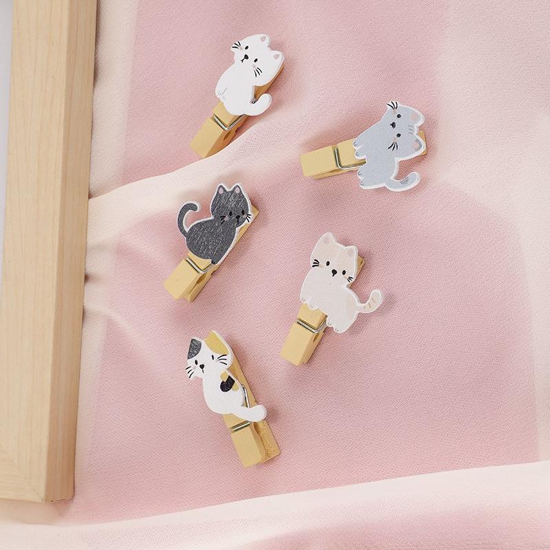 Cartoon Cute Cat Hanging Photo Frame Kindergarten Flower Shop Card Small Wooden Clip