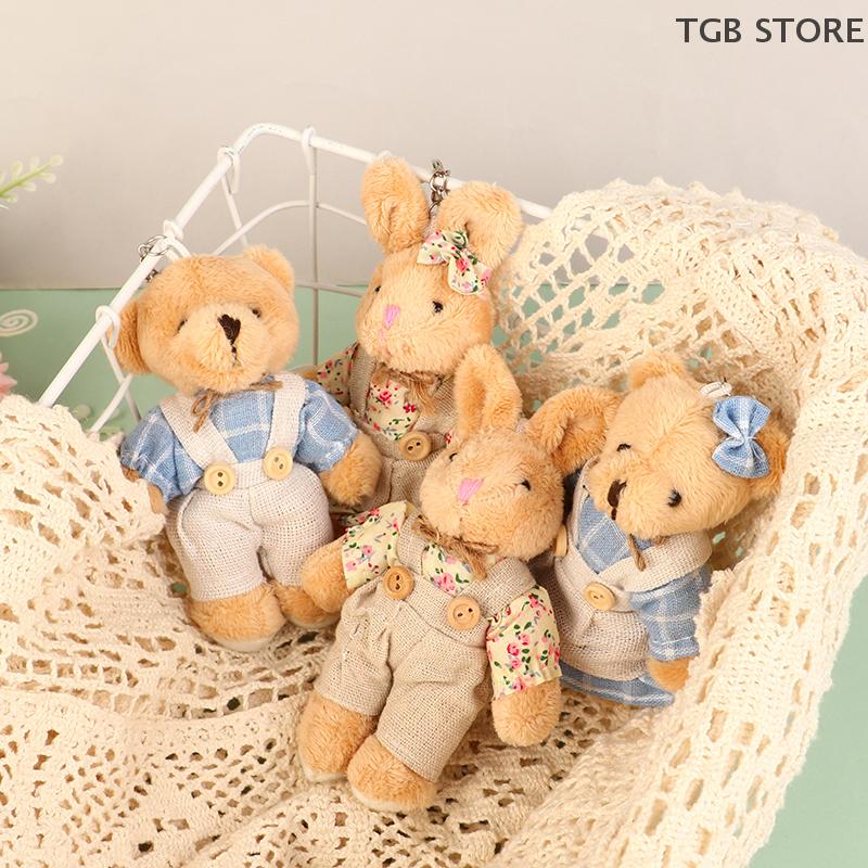 Cartoon Rabbit Soft Stuffed Doll Wear Clothes Bear Plush Keychain Toy Pendant Backpack Bag Key Ring Decor Kid Gift