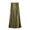 Women's Summer Satin Bustier High-waisted Elastic Hand-gripped Floral Pattern Long Skirt Temperament and Elegant Solid Color Long Skirt