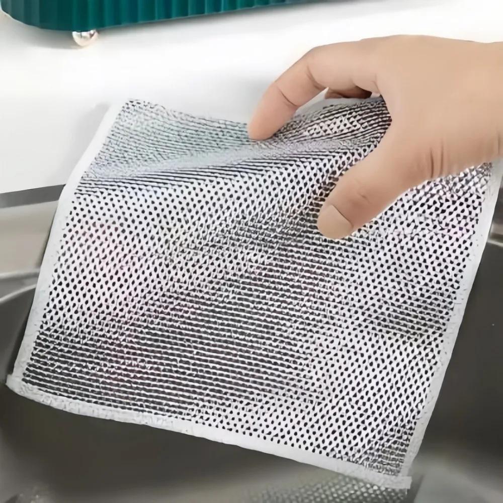 10PCS Double-layer Steel Wire Cloth Washing Dishes Pots Removing Oil Stains Durable Thick Metal Wire for Kitchen Cleaning Cloth