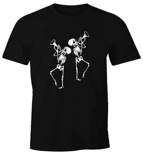 Mens T-Shirt Spooktober Skeletons Skeletons Trumpet Halloween Fun Shirt-