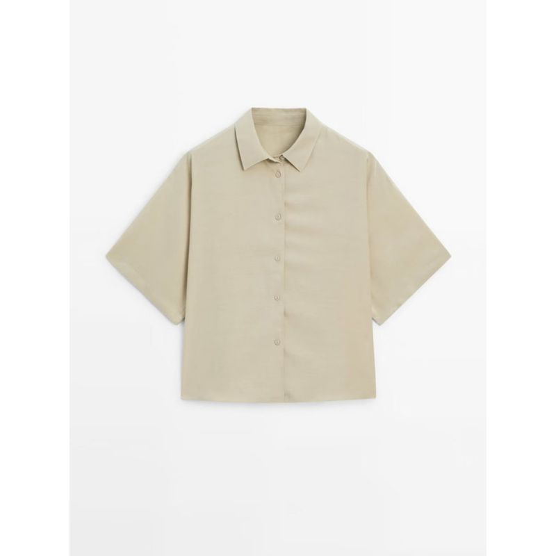 Za2024 Summer New Product Women's Clothes French Style Retro Work Clothing Elegant Lapel Short Sleeve Shirt 05115577 700