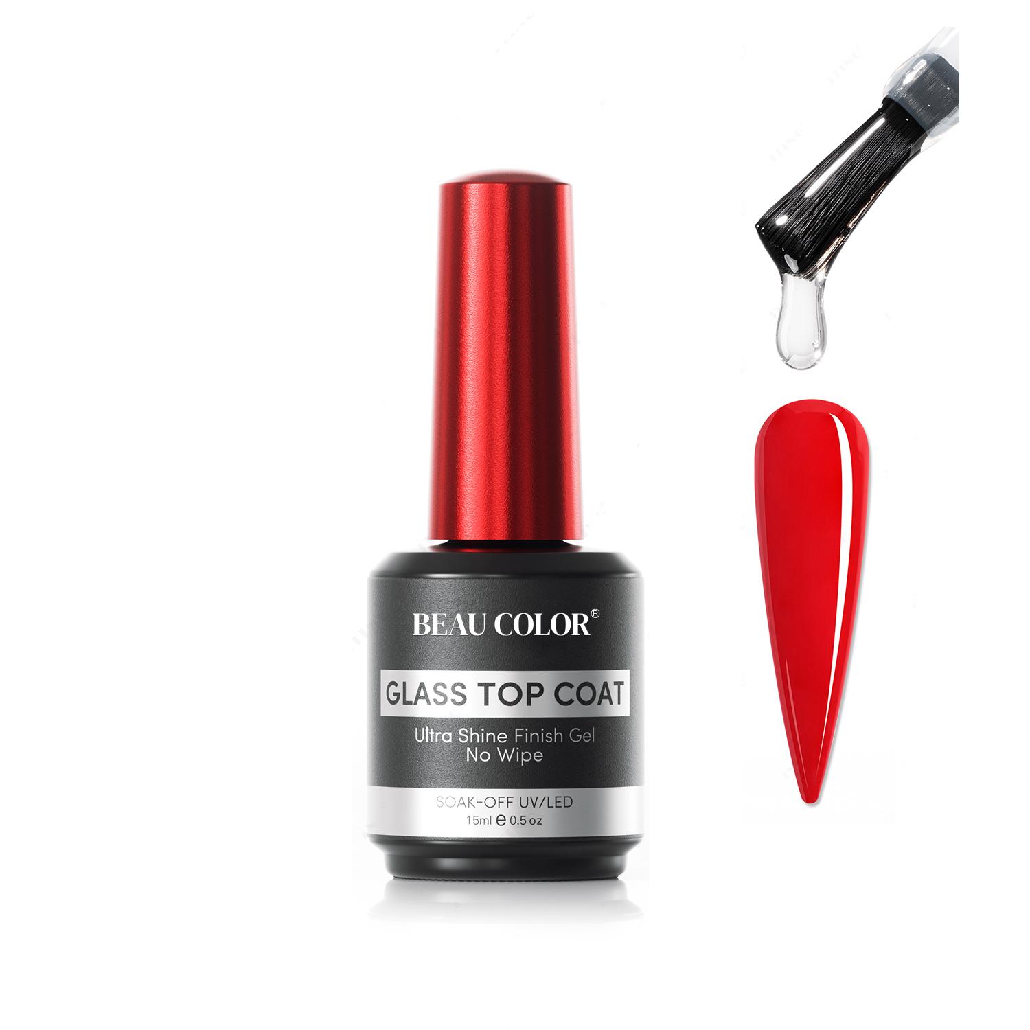 

BEAU COLOR 1pcs Glass Top Coat Hema Free Nail Gel 15ml No Wipe Long Lasting Shine Finish Top Coat Gel for Women Nail Art Design