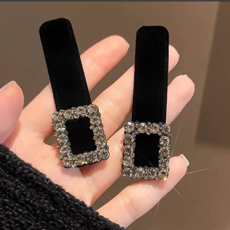 2Pcs Sweet Bow Rhinestone Hair Clips Girls Kawaii Cute Headwear Velvet Bowknot Duckbill Clips Kids Sided Clips Bangs Hairpin