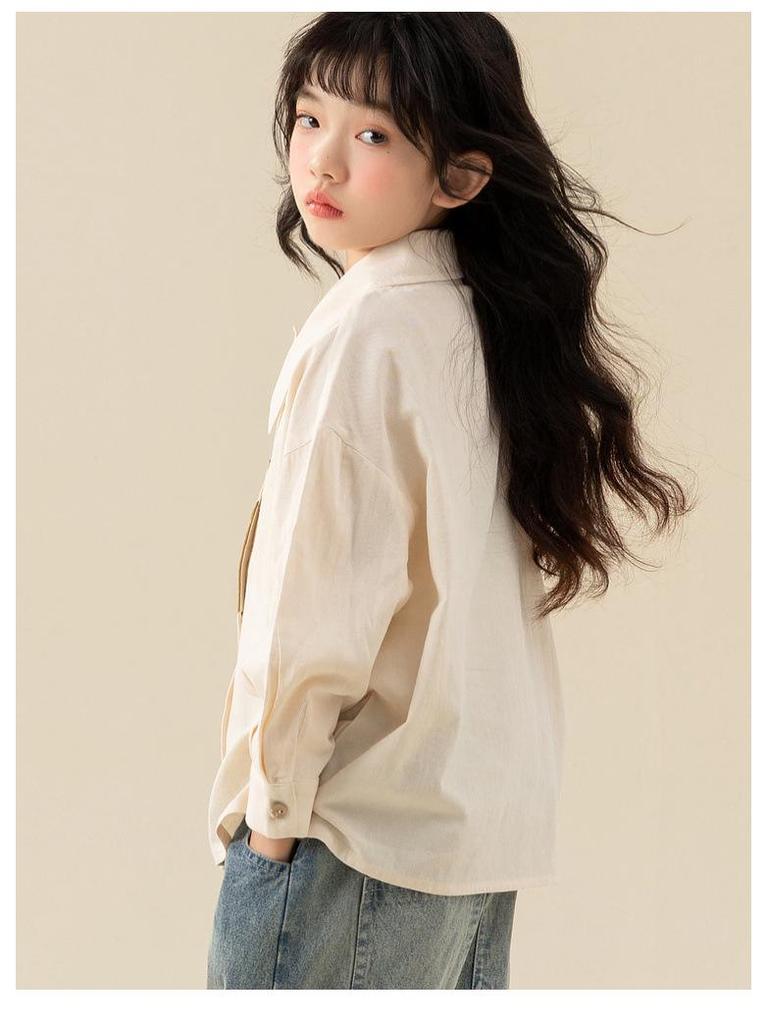 2025 Girls' White Shirt: Fashionable Spring/Autumn Blouse for Children