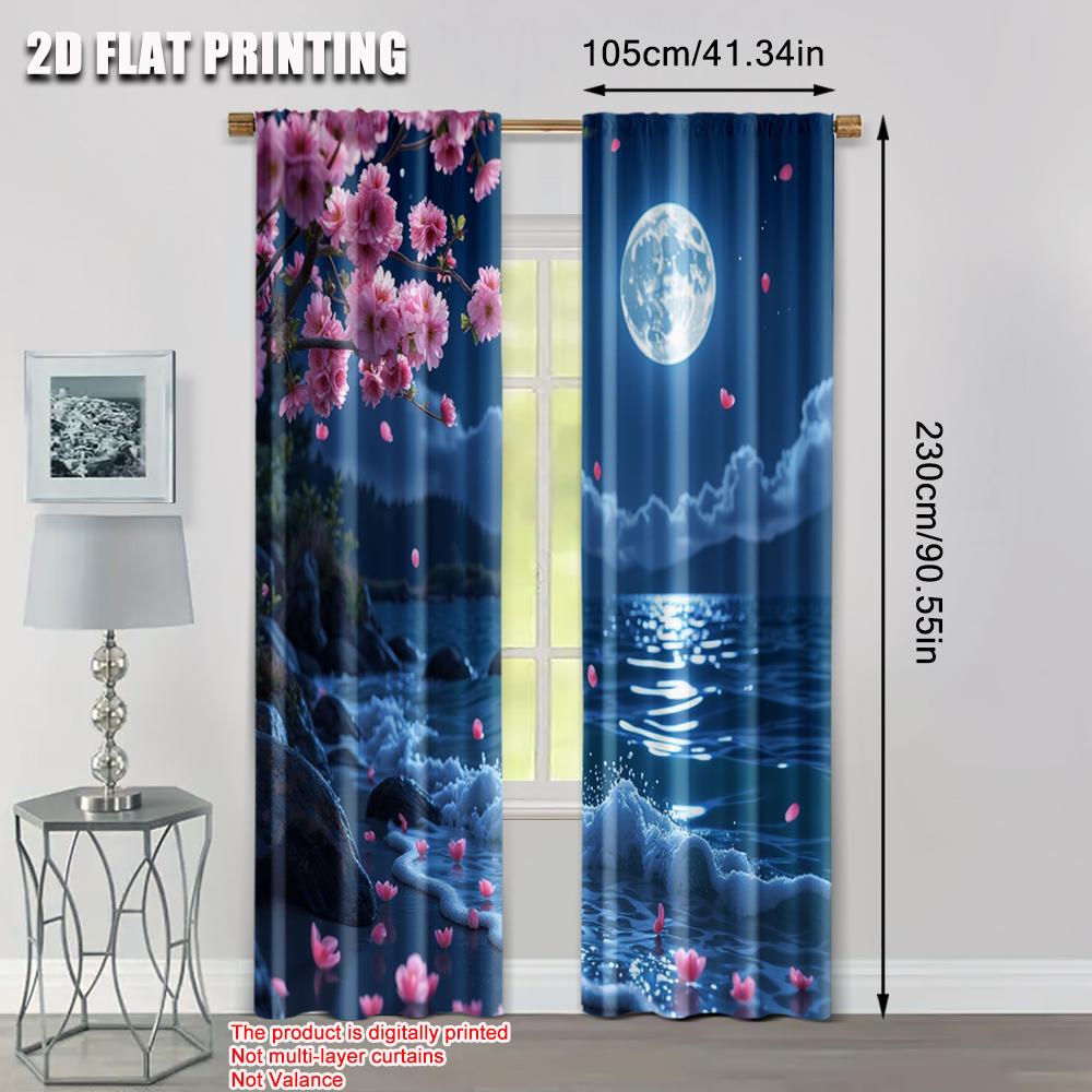 Set Of 2 Flat Printing Curtain Sakura Moon Versatile Durable Polyester Without Electricity Summer Party Decorations Carnival