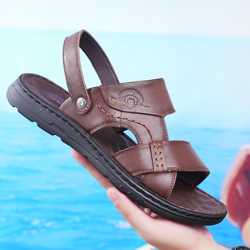 

Summer breathable men s shoes 2025 new non-slip soft-soled cool slippers men s casual versatile and dual-purpose outer wear beach shoes 38 темно-коричневого