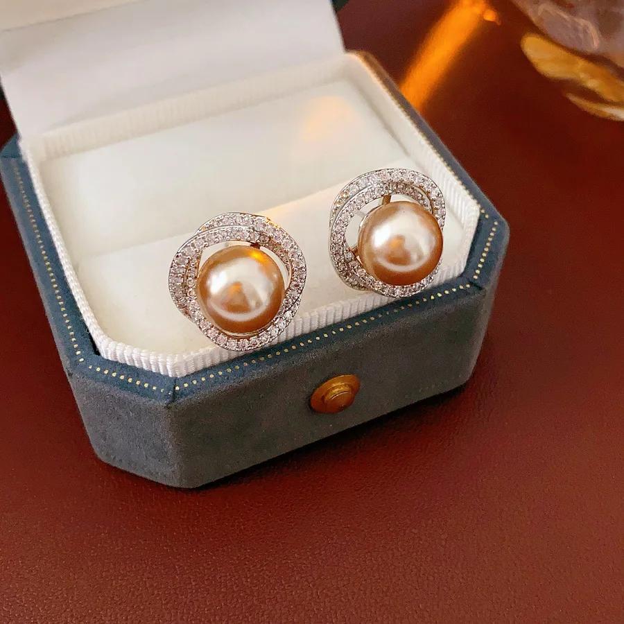 Zirkon Vortex Perlenohrringe für Damen 2025 Französisch Retro Vielseitige Mode Steckerohrringe High-End Leichter Luxus Zirkon