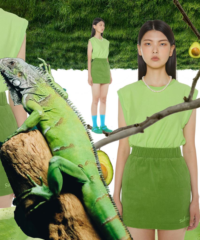 Suki Embroidered Logo Mini Corduroy Skirt (Avocado)