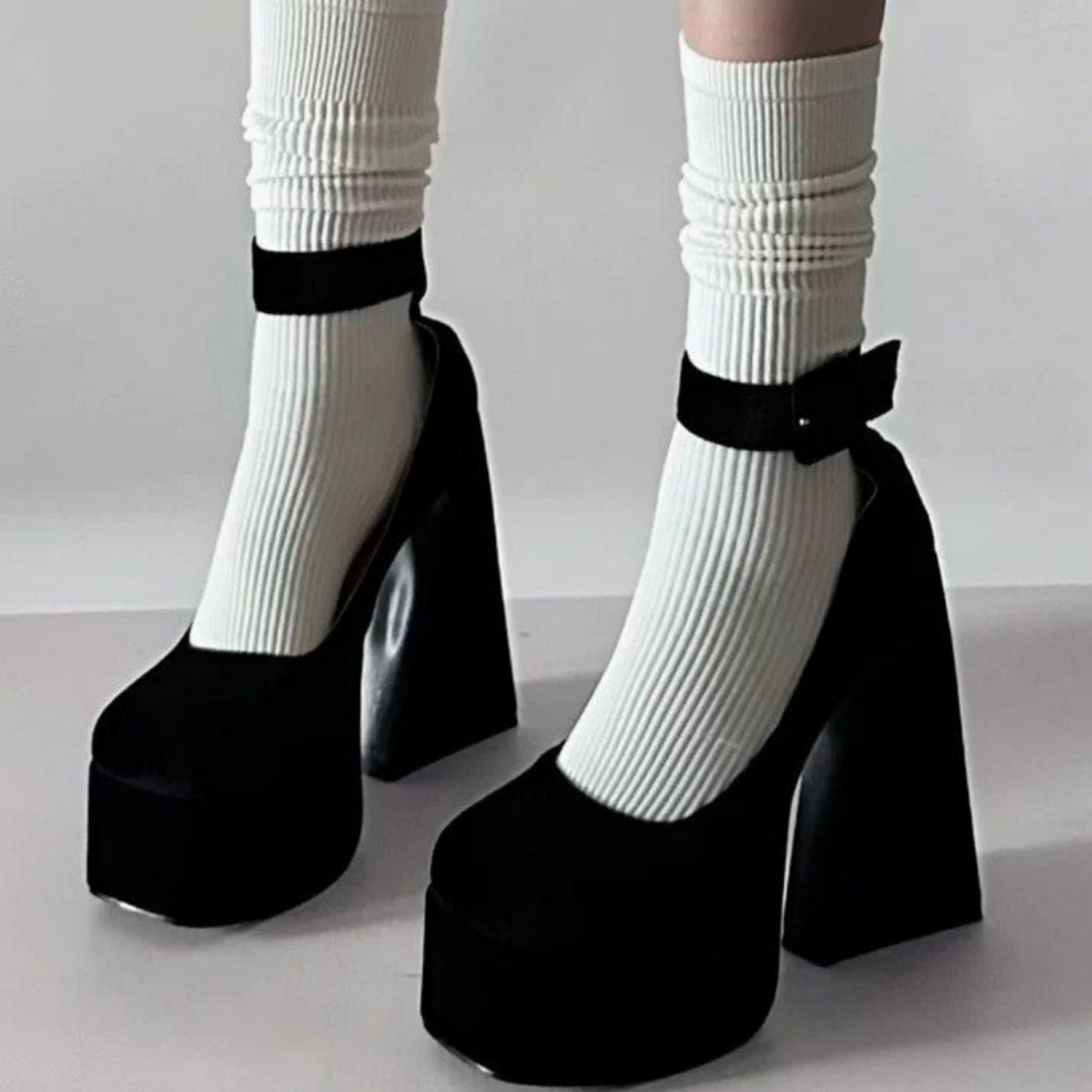 

Модные дизайнерские туфли Мэри Джейн на платформе для женщин Модные элегантные туфли с толстым каблуком и перекрестными ремешками Женские туфли-лодочки в стиле колледжа 38 чёрный