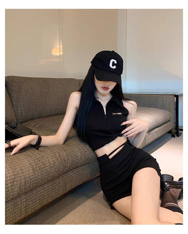 Summer 2024 Women's Black High-Waisted Irregular Petite Hot Shorts - Slimming & Sexy