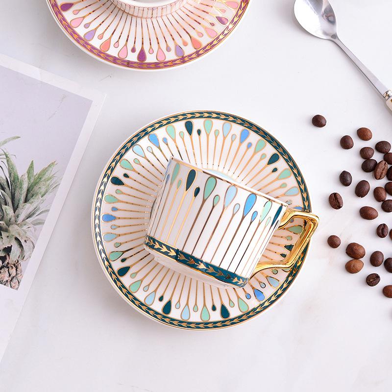 European Style Gilded Ceramic Coffee Cup with Dish Office Light Luxury Ceramic Mug Afternoon Tea Cups Household Drinkware