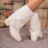 Fashion Retro Pointed Toe Mid Heel Fashion Boots for Women Autumn 2025 New British Style Mid-Calf Boots PU Leather Slip On Botas Mujer