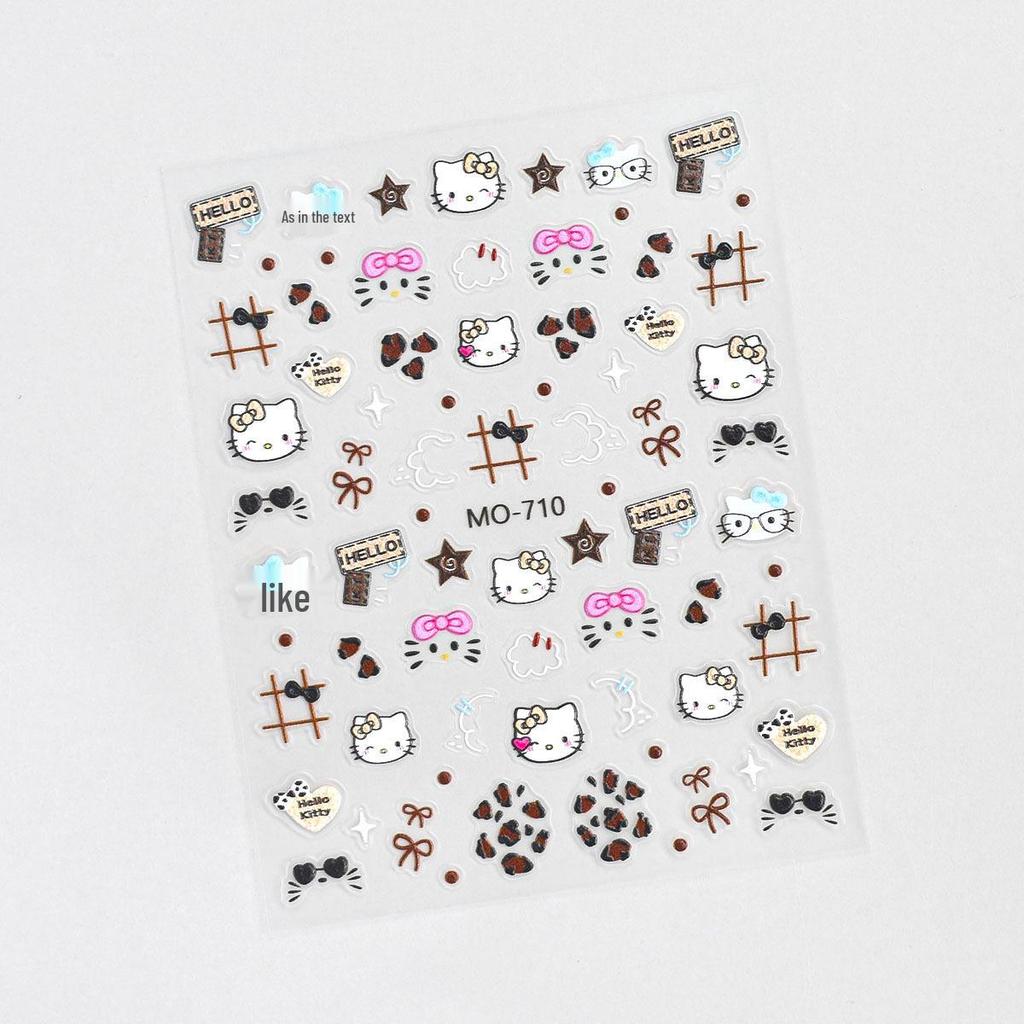 Embossed Kitty Cat & Zebra Print Nail Stickers: New Cartoon Bow & Cat Paw Decorations