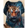 3D Printed Women's Round Neck Tiger Pattern T-shirt Multifunctional Summer Fresh Women's Version T-shirt Breathable Machine Wash Outdoor Top