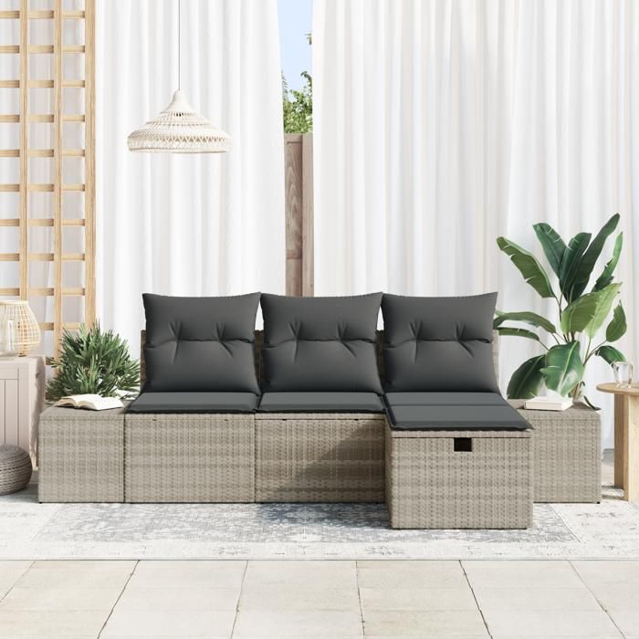 VidaXL Ensemble de Canapés de Jardin de 4 pièces avec Coussins en Poly Rotin Gris Clair 3360683