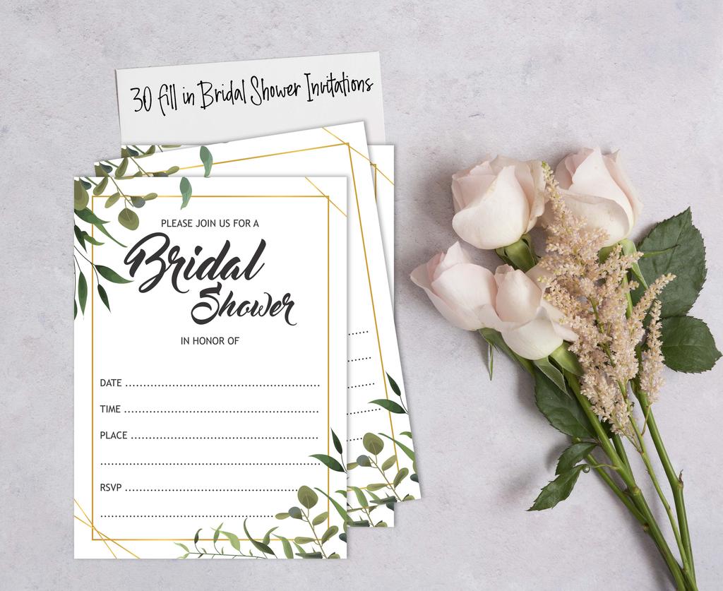 Inkdotpot 30 Brautparty-Einladungen, Grün, Hochzeit, zum Ausfüllen, blanko