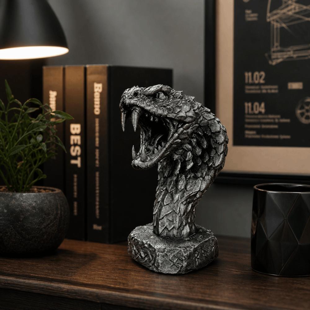 3D Printed Desktop Ornament Gothic Style Snake Figurine Cool Snake Head Statue Computer Desk