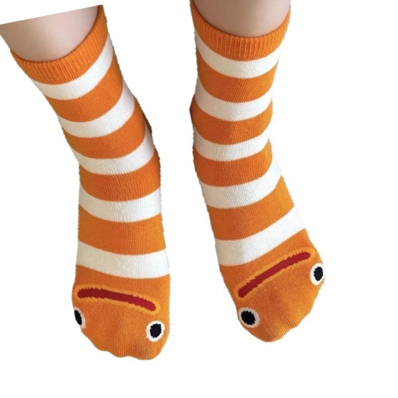 Lightweight Middle Calf Socks With Funny Eel Fish Stripe Pattern Nonslip Cuffs Creative Party Socks For Women And Men