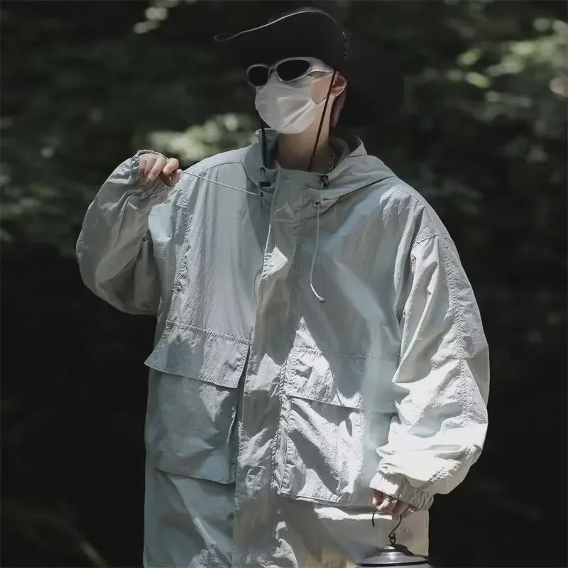 Unisex Japanese-Style Hooded Multi-Pocket Windproof Sun Protection Jacket