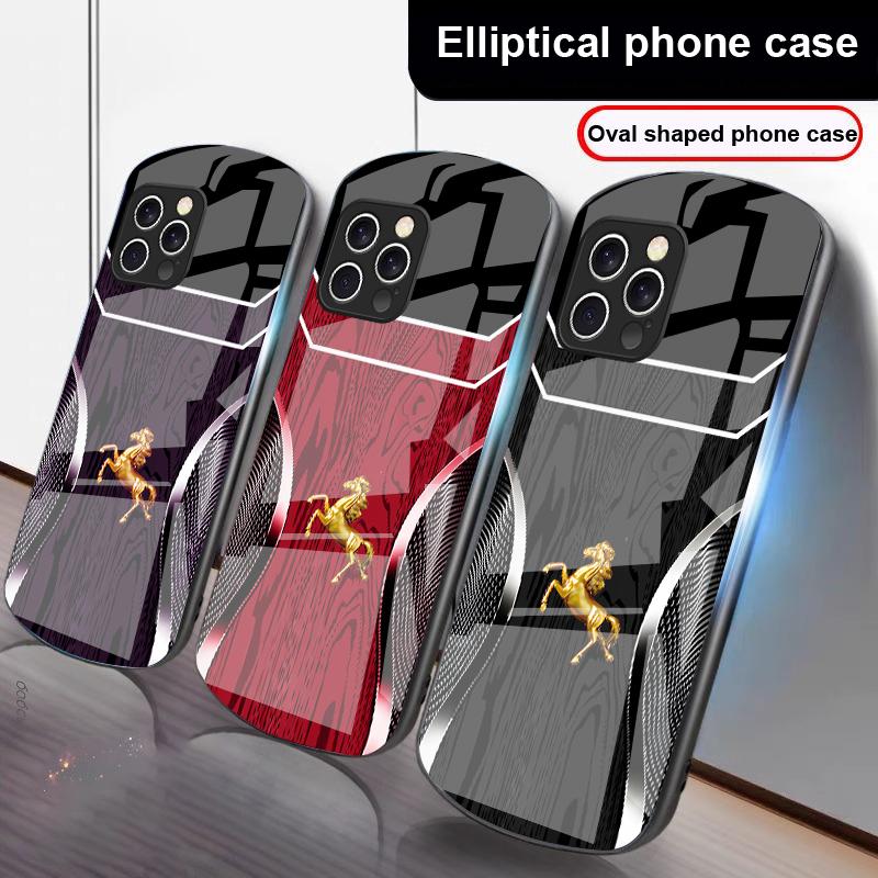 Wood Grain Golden Horse For IPhone 16 Pro Max 16e 15 Pro 14 13 12 Mini 11 XS Max XR 7 8 Plu SE 22 Elliptical Glass Phone Case