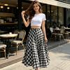 Women Maxi Skirt, Elastic Waist Plaid Print Long Skirt, Flowy Hem Lightweight Summer Skirt for Beach Travel Vacation Party