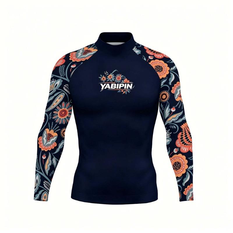 Quick Dry Long Sleeve Rash Guard for Men with High Collar – Sun Protection Beach Swim Tee S