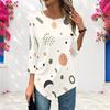 Women Plus Size Round Neck Three Quarter Sleeve Abstract Printed Pointed Hem Blouse