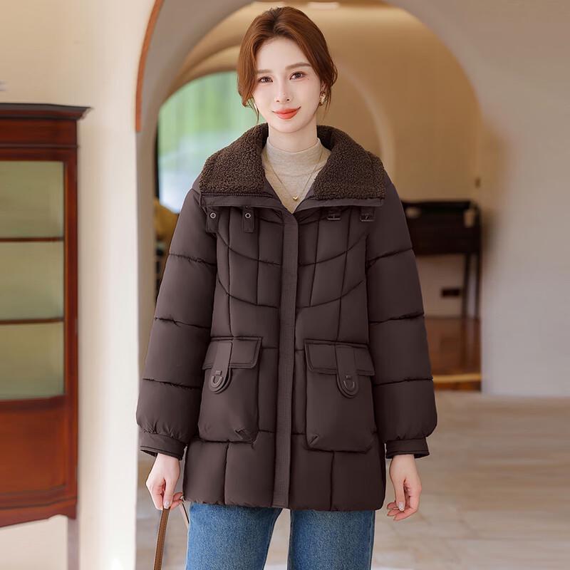 Damen Mittellange Gepolsterte Winterjacke