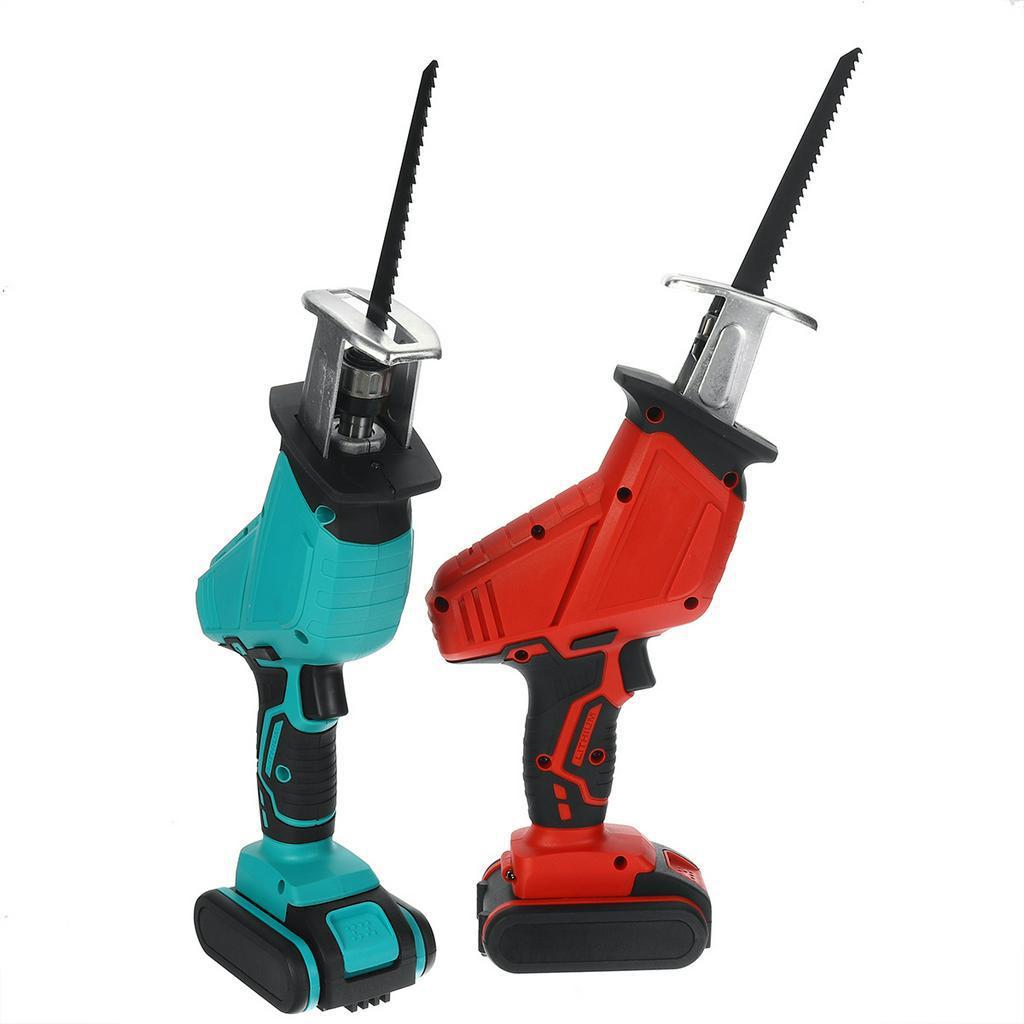 AC 110-240V Cordless Reciprocating Saw + 4 Saw Blades Adjustable Speed Chainsaw Wood Metal PVC Pipe Cutting with 1/2 Lithium Battery