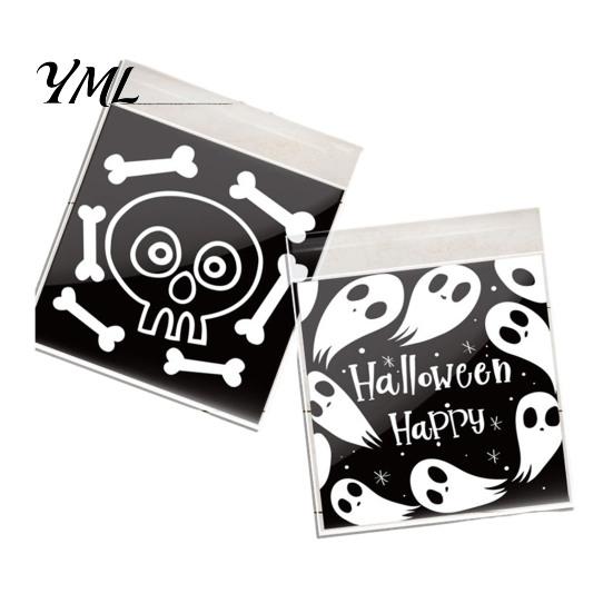 Small Plastic Bags for Treats 100 Pcs Halloween Treat Bags, Self Adhesive Seal Clear Candy Dessert Cute Cartoon Pouches Cookie Trick or Party
