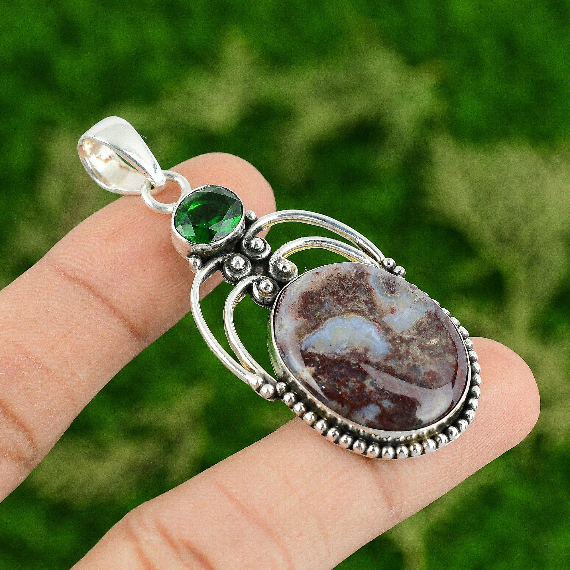 

Oval Mookaite Stone Chrome Diopside Sterling Silver Bezel Sister Pendant Jewelry