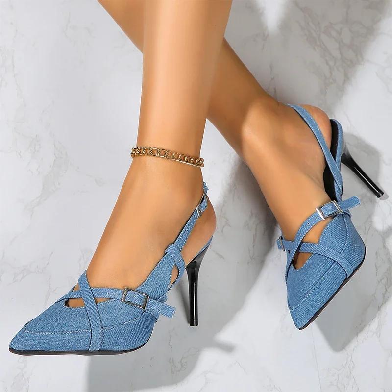 Fashion Sexy High Heels Women Shoes Pointed Toe Shallow Slingback Sandals 2024 Designer New Trend Pumps Slippers Party Dress Mujer Shoes