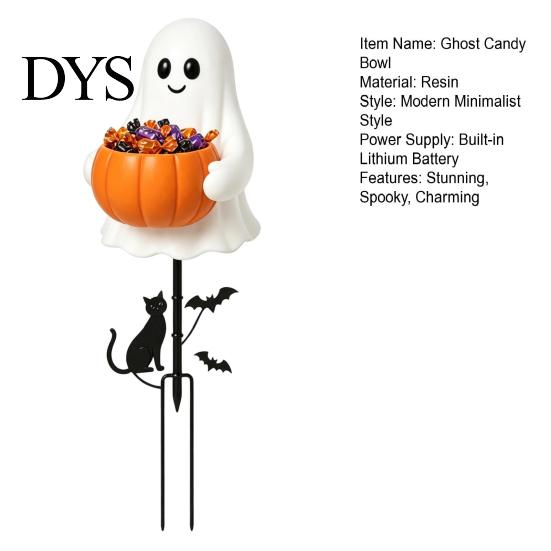 Outdoor Ghost Decorations for Yard Halloween Candy Holder Garden Stake, Cute Glowing with Pumpkin Bowl, Resin Statue Sign Front Porch, Lawn, Pathway,