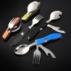 Camping Multifunctional Stainless Steel Cutlery Set: Folding Knife, Fork, and Spoon.