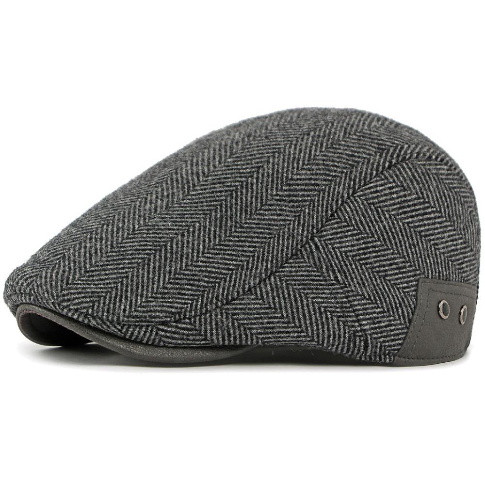 

HT5025 Beret Cap Striped Beret Hats with Ear Flaps Male Female Adjustable Ivy Flat Cap Fleece Lined Winter Hat Women Mens Berets 55-60cm Adjustable серый