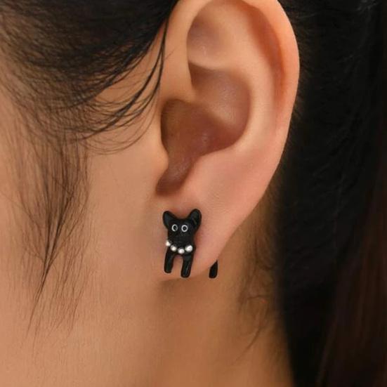 1 Pair Stud Earrings Piercing Style Polished Surface Cat Design Detachable Ear Studs Women Jewelry Collection