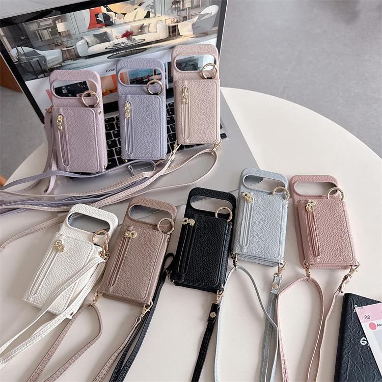 Applicable To Google 9PoXL Lychee Pattern Zipper Bag pixel10Pro Messenger Card Wallet 9A Mobile Phone Protective Case