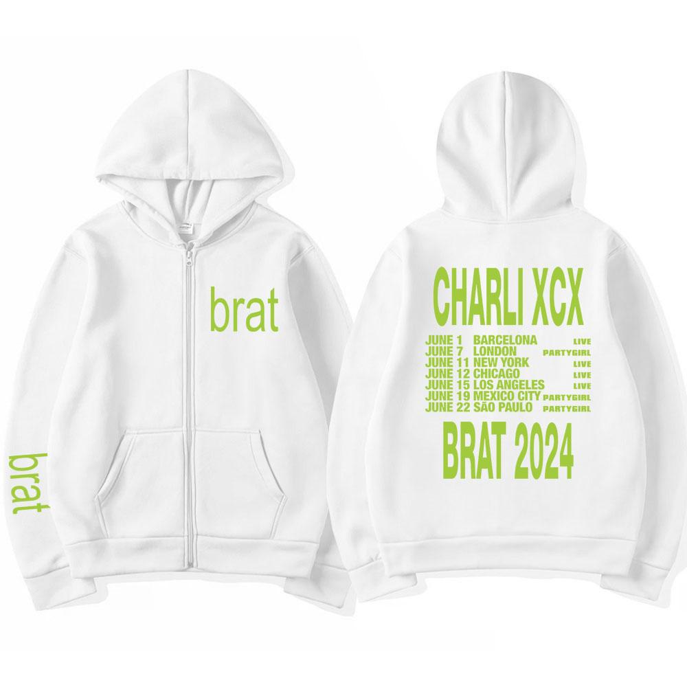 

Charli Xcx Brat Tour Толстовка на блискавці Чоловіки Жіноча Мода Харадзюку Хіп-хоп Кардиган Толстовка Повсякденні вільні флісові пальта Вуличний одяг M