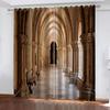 Living Room Curtains 2 Pieces Fashion 3D Golden Corridor Printed Polyester Eye Blackout Curtain Fabric Two Panels