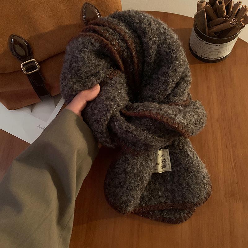 Atmosphere soft waxy green knitted wool scarf women's autumn and winter thickened warm versatile neck protection scarf tide