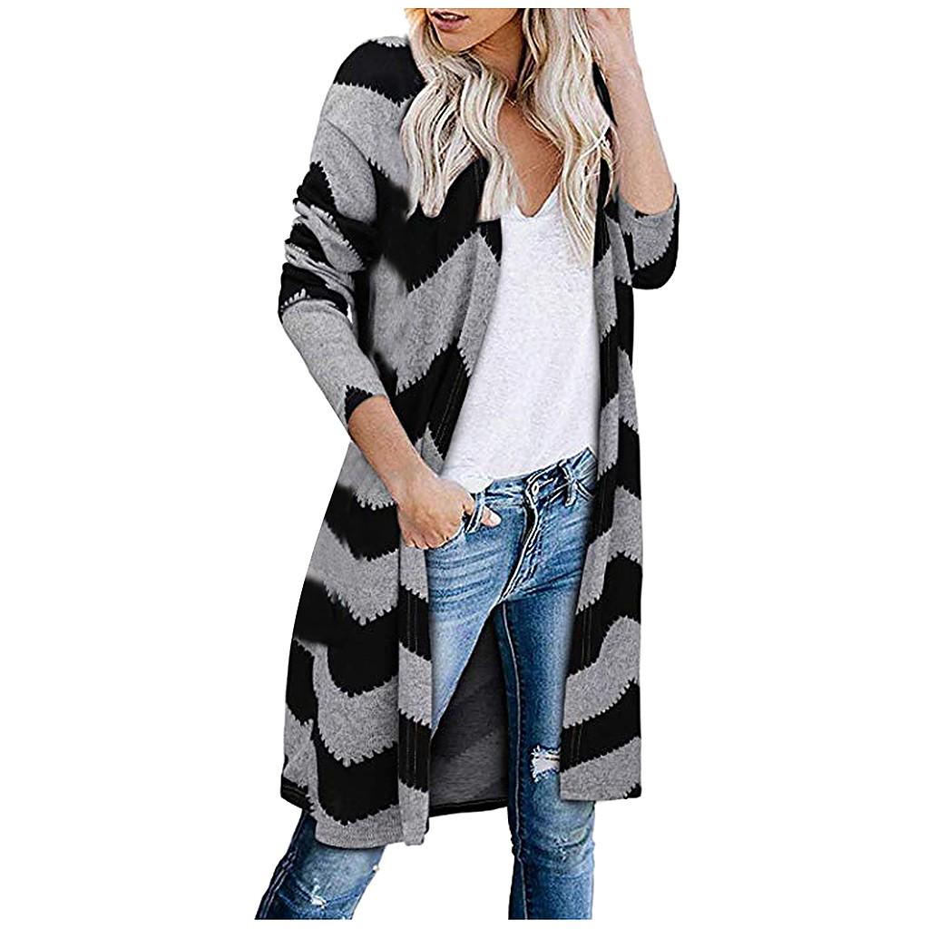 Women's Open Front Leopard Cardigan Pockets Long Sleeve Lightweight Sweater Coat